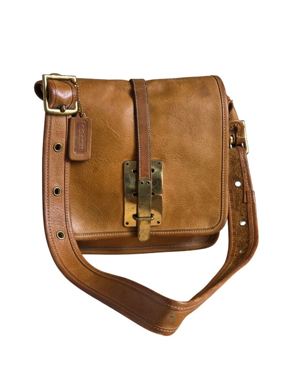 Rare 1973 Bonnie Cashin Coach Hasp Tan Leather Crossbody Bag With Italian Brass